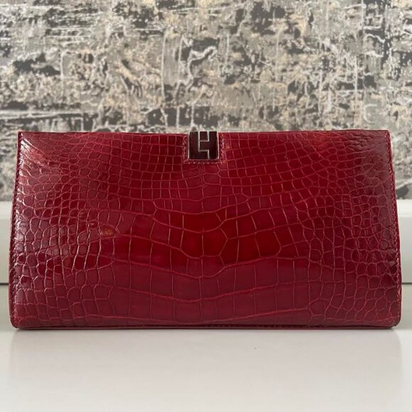 $4K LAMBERTSON TRUEX of TIFFANY & Co. GLOSSY RED ALLIGATOR CLUTCH - Picture 1 of 10